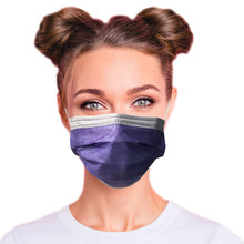 Load image into Gallery viewer,  Woman wearing  lavender purple and sky blue mask
