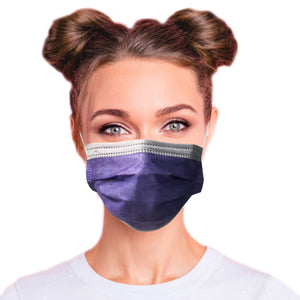  Woman wearing hybrid color lavender purple and sky blue mask