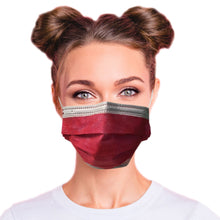 Load image into Gallery viewer,  Woman wearing hybrid Color ruby red and sky blue mask