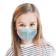 Load image into Gallery viewer, 4 year old child with M94k kinder face mask in sky blue color