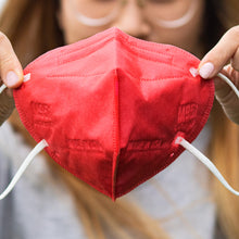 Load image into Gallery viewer, Woman showing ruby red M95i mask closeup
