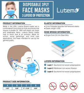 Lutema 3-Ply Kids Face Mask Spec Sheet
