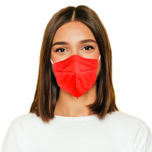 Woman wearing ruby red M95c Mask