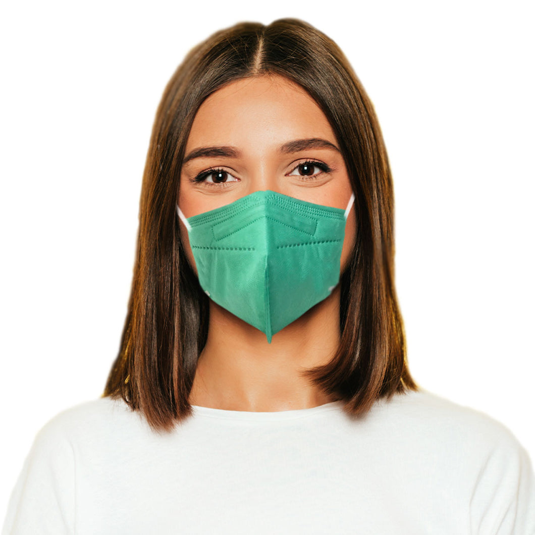 Woman wearing mint green M95c Mask