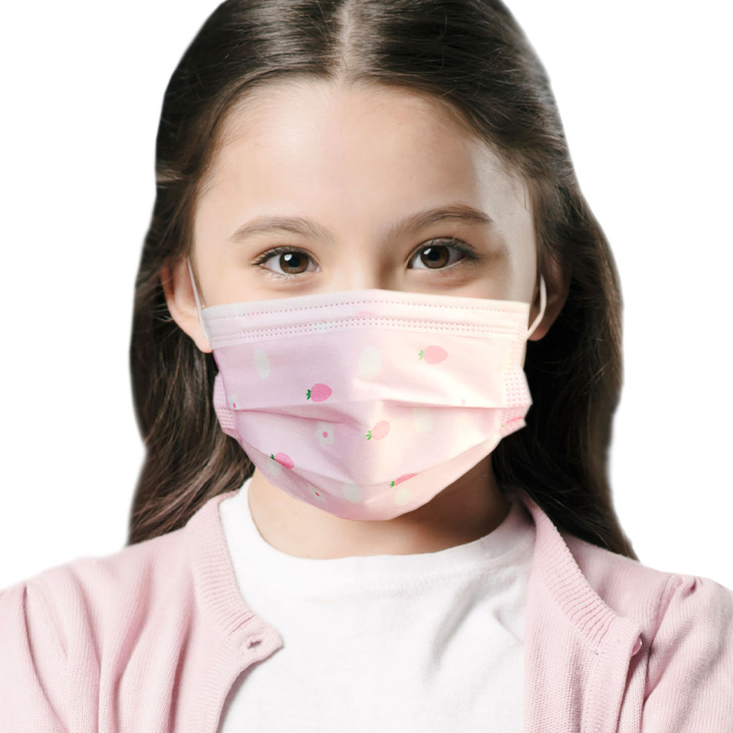Girl wearing pink strawberry design mask