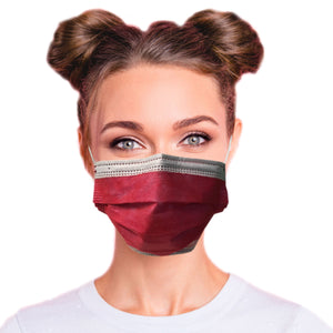  Woman wearing hybrid Color ruby red and sky blue mask