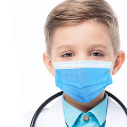 Boy wearing sapphire blue mask