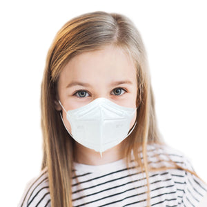 4 year old child with M94k kinder toddler face mask in white color