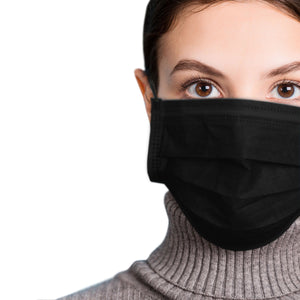 Woman wearing jet black mask