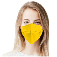 Load image into Gallery viewer, Woman wearing canary yellow M95i mask
